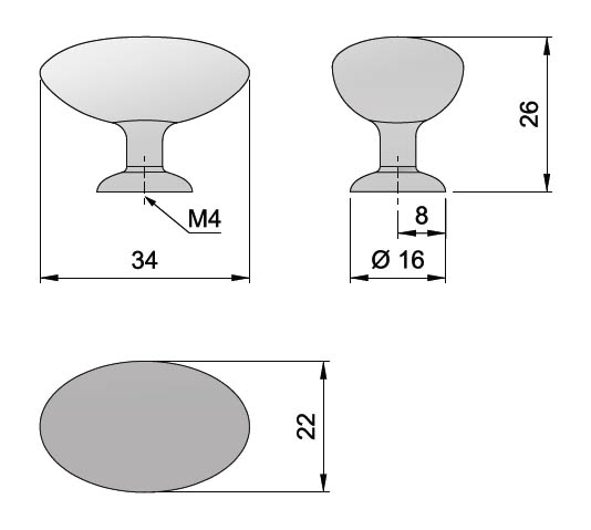 91021 - Knopka kovová ovál 34x22mm, satén nikl