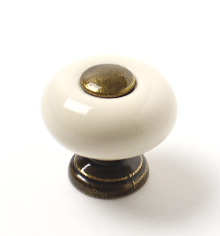91022 - Knopka 26mm, porcelánová / staromosaz