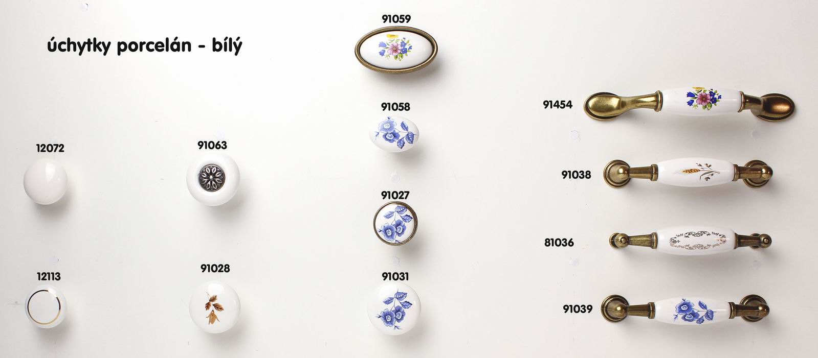 91038 - Úchytka 96mm staromosaz+bílý porcelán