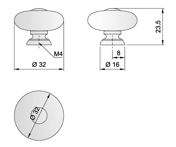 91062 - Knopka porcelánová 32mm / staromosaz