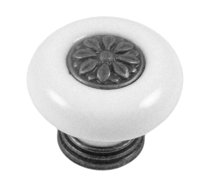 91063 - Knopka rustikální starostříbro/bílý porcelán