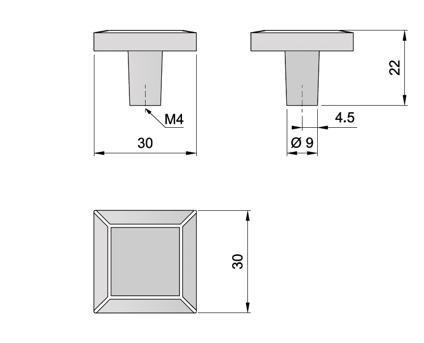 91065 - Knopka čtverec 30x30mm, staromosaz, rustikální