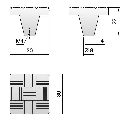 91066 - Knopka čtverec proplétaný 30x30mm, staromosaz