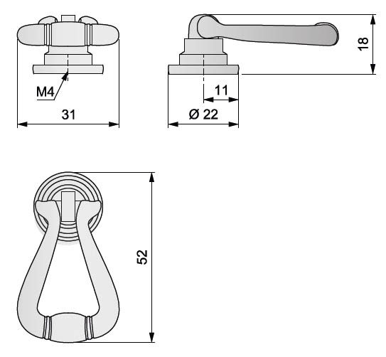 91068 - úchytka visací 31x52mm staromosaz