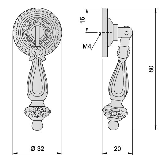 91081 - úchytka visací 80x32mm staromosaz