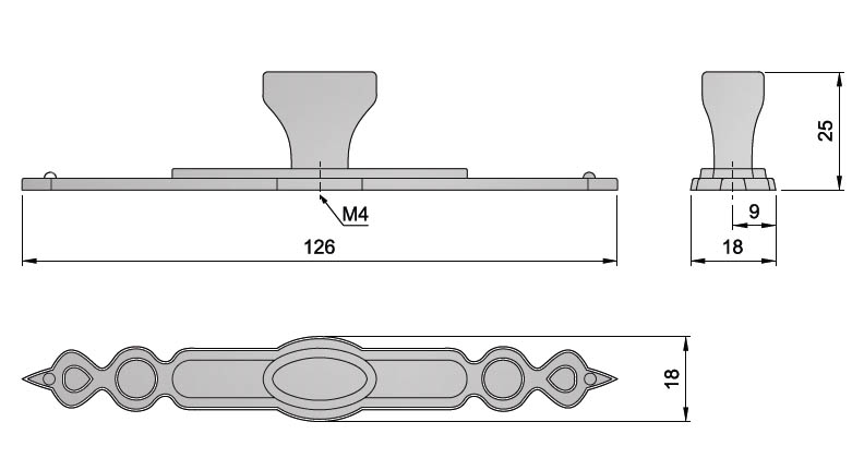 91099 - Knopka ovál se štítem 126mm,rustikální, staromosaz
