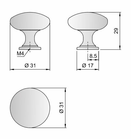 Knopka kovová sat .chrom pr.30mm