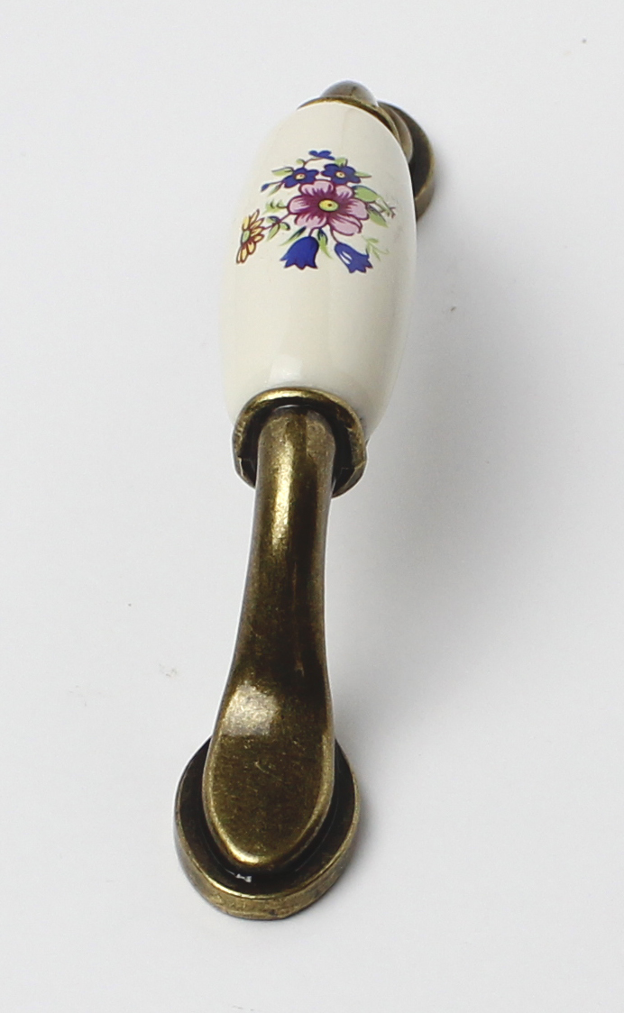91454- úchytka 96mm staromosaz/porcelán kytka